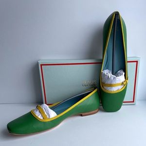 Frances Valentine Green Leather Flats